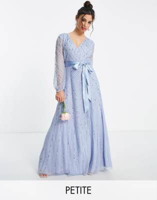 Frock And Frill Petite Bridesmaid Wrap Maxi Dress In Blue ModeSens