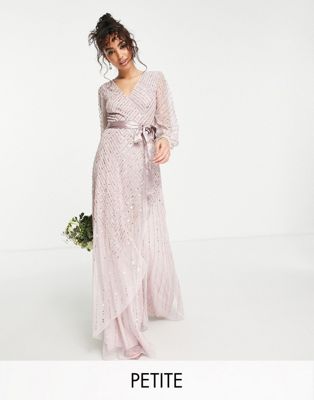 Frock and Frill Petite Bridesmaid wrap maxi dress in taupe - ASOS Price Checker