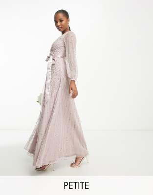 Frock And Frill Petite Bridesmaid Wrap Maxi Dress In Taupe-pink