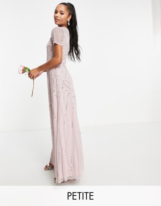 Frock and Frill Petite - Bruidsmeisjes - Lange jurk met korte mouwen en versiering in oud mauve
