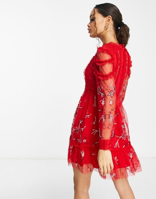 Red store frill frock