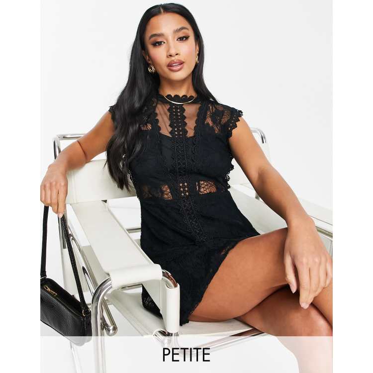 Frock and Frill Petite lace detail mini dress with flippy hem in