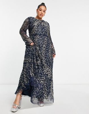 Frock and Frill Plus allover premium embellished maxi dress in navy