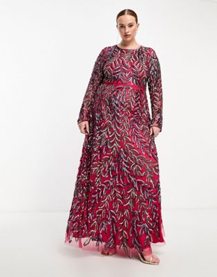 Frock and Frill Plus allover premium embellished maxi dress in raspberry - ASOS Price Checker
