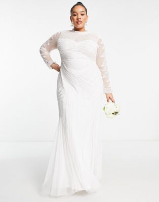 Frock and Frill Plus Bridal embellished long sleeve maxi dress in ivory