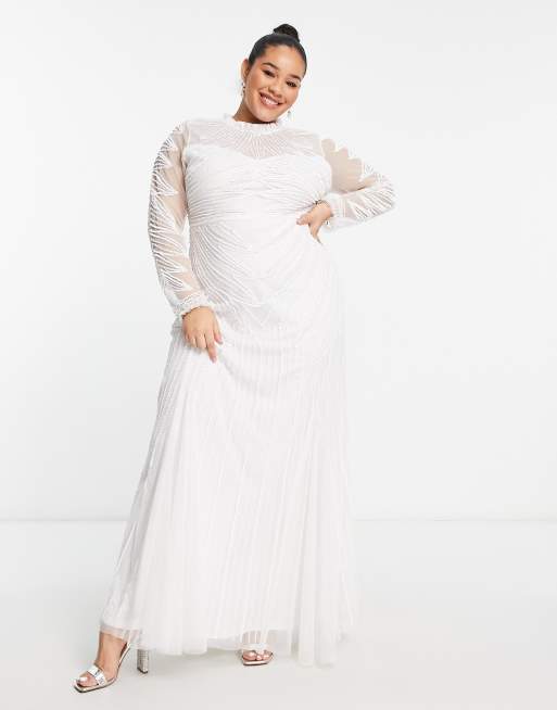 Long sleeve white 2025 maxi dress plus size