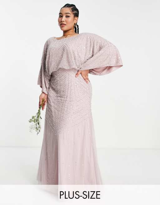 Frock and Frill Plus – Bridesmaid – Fioletoworóżowa sukienka maxi z obszernymi rękawami