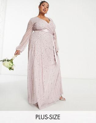 Frock and Frill Plus Bridesmaid wrap maxi dress in taupe