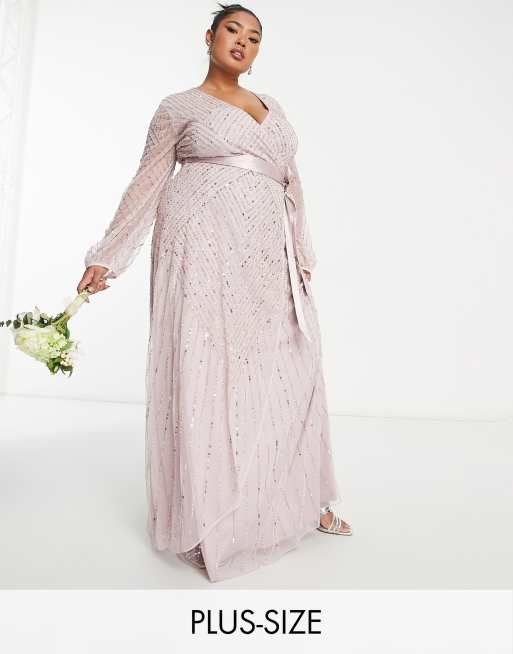 Frock And Frill Plus - Brudepiger - Gråbrun slå-om-maxikjole
