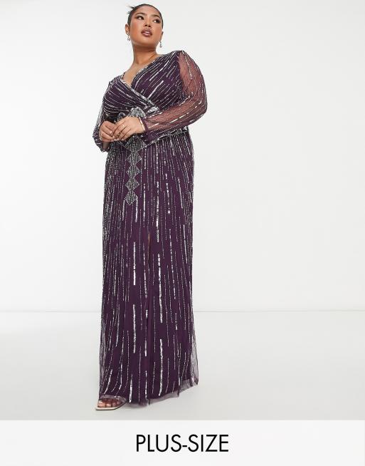 Frock and Frill Plus - Vestito lungo avvolgente color prugna scuro 