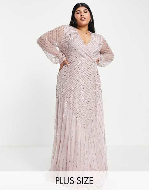 Frock and Frill Plus - Vestito lungo avvolgente da damigella color tortora