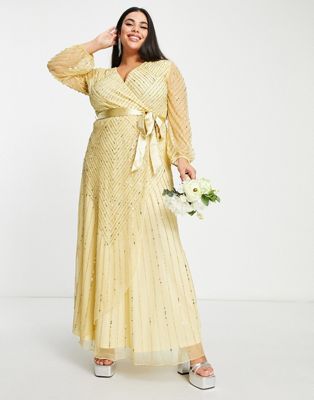 Frock and Frill Plus  wrap maxi dress in gold - GOLD - ASOS Price Checker