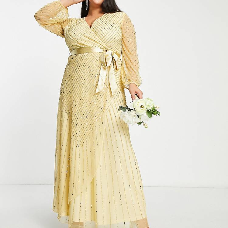 Frock And Frill Plus wrap maxi in gold | ASOS