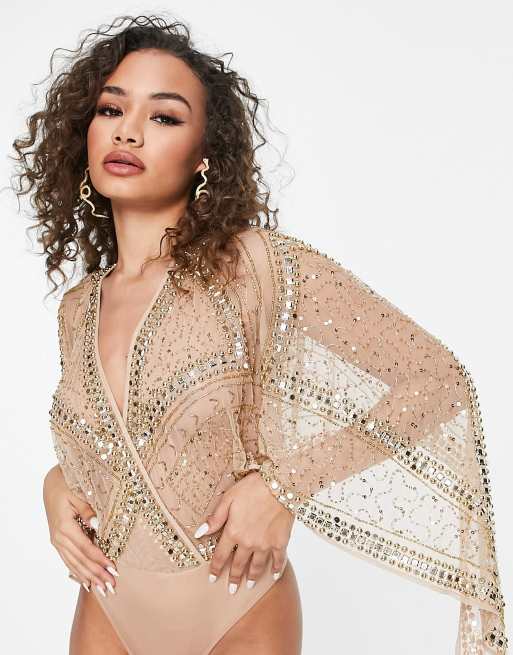 Frock And Frill - Premium body met versiering en kimonomouw in goud , 2 van 4