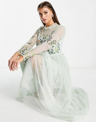 Robe mi-longue de demoiselle dhonneur avec bustier à ornements et jupe plissée Asos Femme Vêtements Robes Bustier Mauve cendré 
