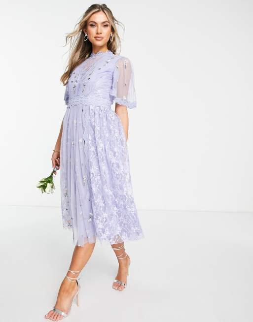 Frock And Frill - Robe mi-longue à fleurs de demoiselle d'honneur - Bleu pastel
