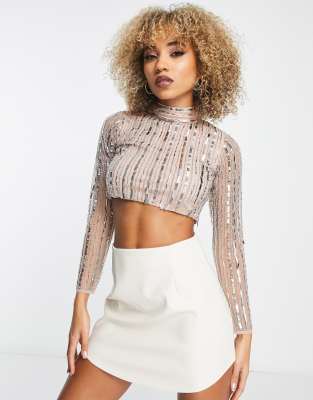 Frock and Frill sequin crop top in silver