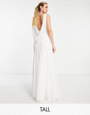 Frock and Frill Tall all over embellished maxi dress with cowl back in ivory
