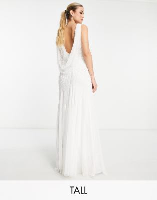 Frock and Frill all over embellished maxi dress with cowl back in ivory-White