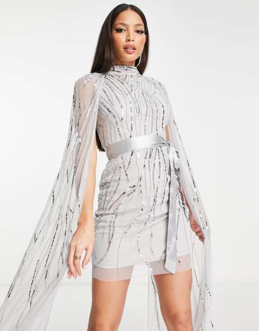 Frock and Frill Tall all over embellished mini dress with cape