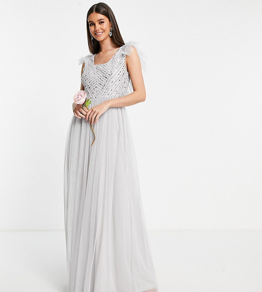 Frock and Frill Tall Bridesmaid floaty maxi dress in grey
