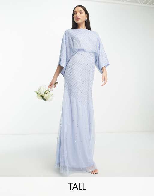 Frock and Frill Tall – Bridesmaid – Niebieska sukienka maxi z obszernymi rękawami