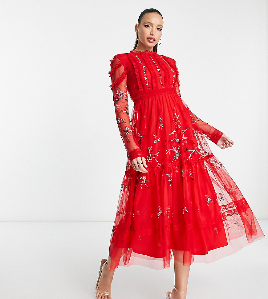 Frock and Frill Tall embellished midi dress in red