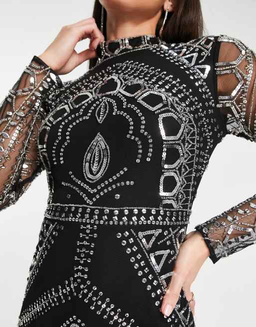 Frock and Frill Tall embellished mini pencil dress in black , 3 of 4