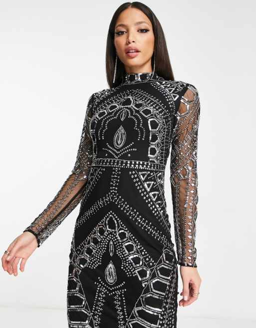 Frock and Frill Tall embellished mini pencil dress in black , 4 of 4