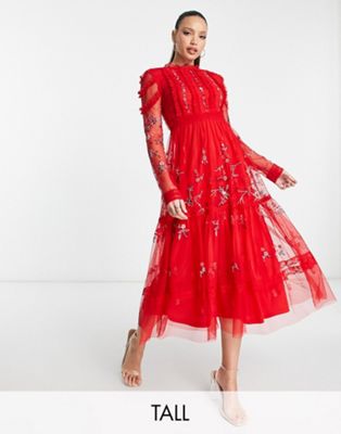 Frock and Frill Tall embellished midi dress in red - ASOS Price Checker