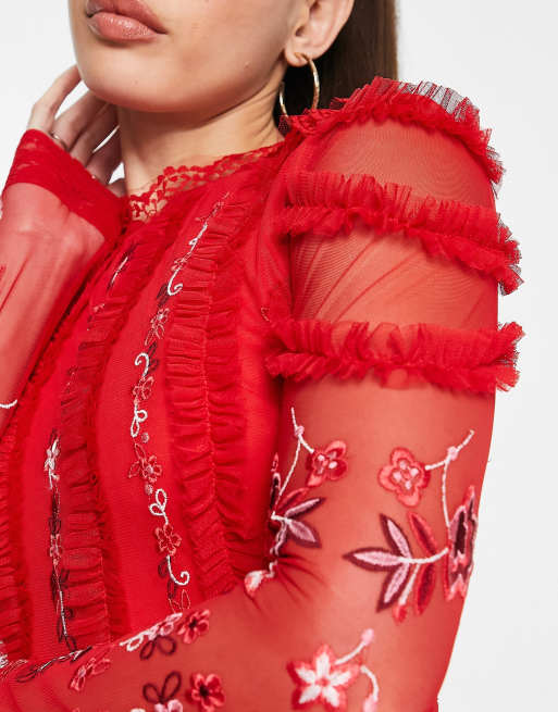 Frock and Frill Tall – Verziertes Midikleid in Rot, 3 von 4