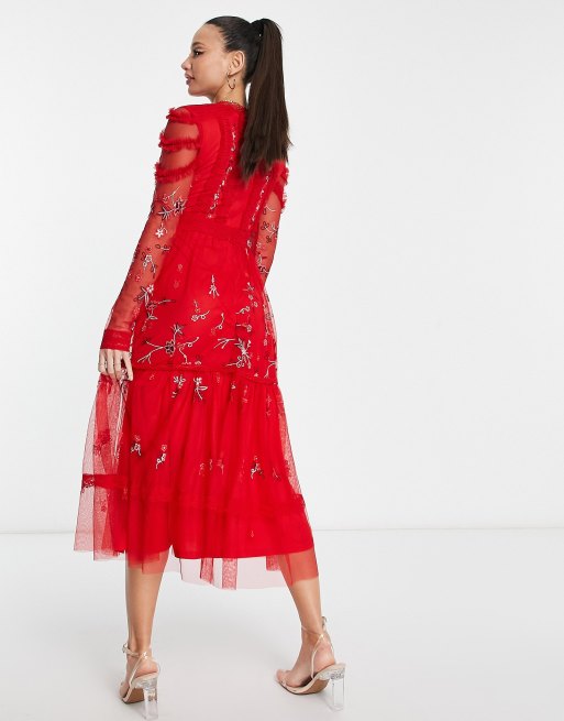 Frock and Frill Tall - Vestito midi decorato rosso, 2 di 4
