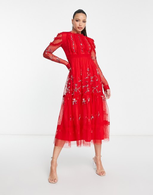Frock and Frill Tall - Vestito midi decorato rosso, 4 di 4