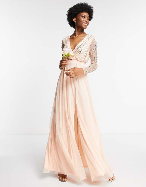 Frock and Frill - Vestito lungo avvolgente rosa perla con decorazioni