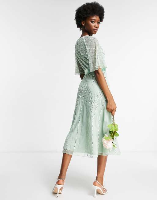 Frock and Frill - Vestito midi da damigella verde salvia con decorazioni, 2 di 4