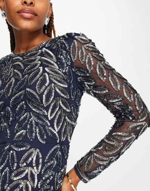 Frock and Frill - Vestito premium lungo blu navy con decorazioni, 3 di 4