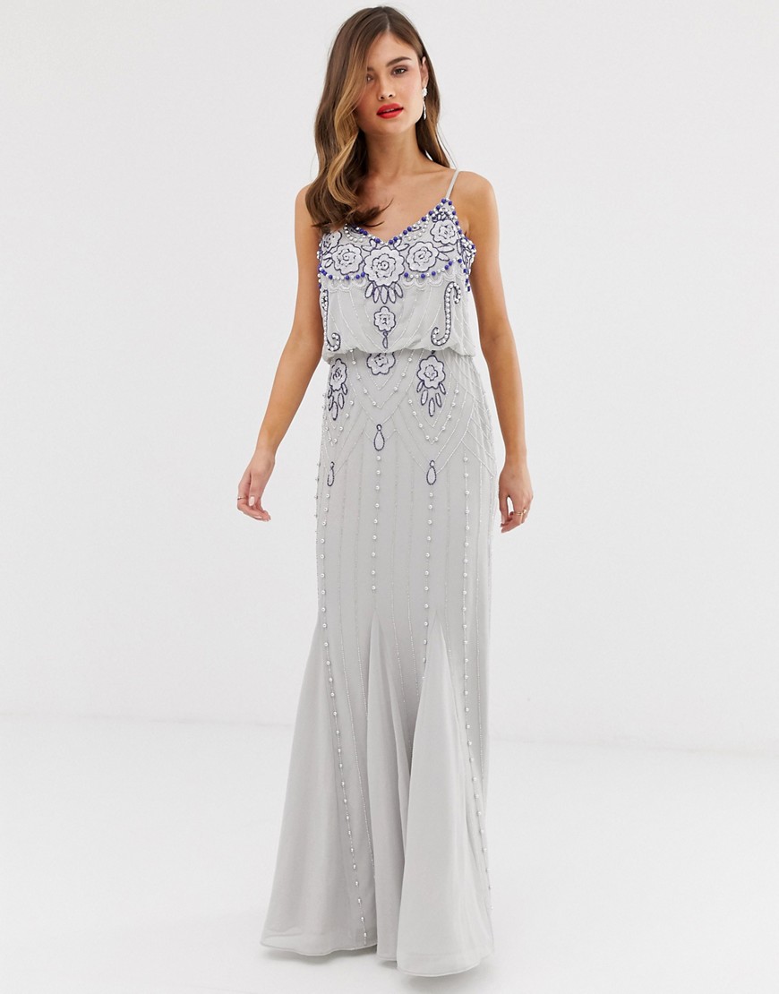 Frock & Frill cami strap overlay maxi dress with embellished detail-Grey