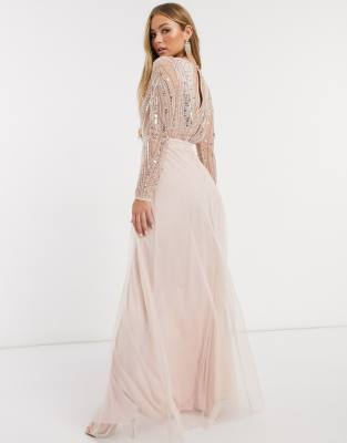 deep v neck maxi dress with sleeves