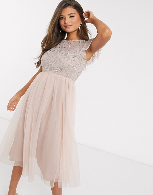 Frock & Frill embellished frill sleeve dress in pink