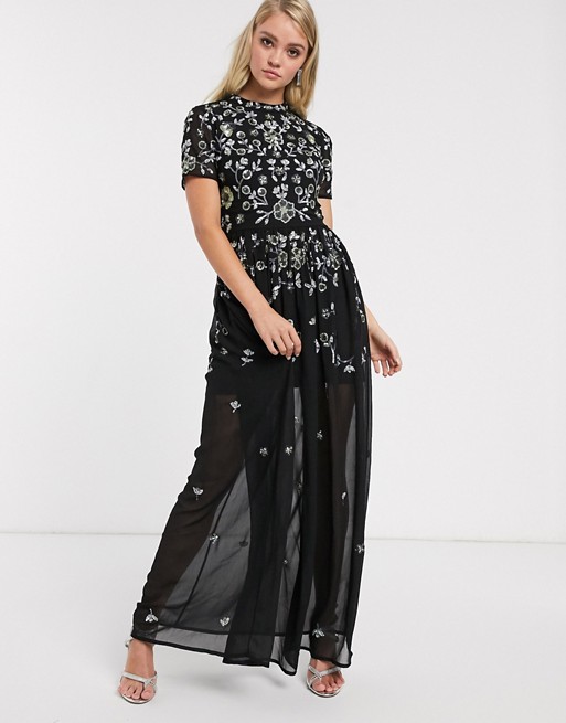 Frock & Frill embellished short sleeve chiffon skirt maxi dress