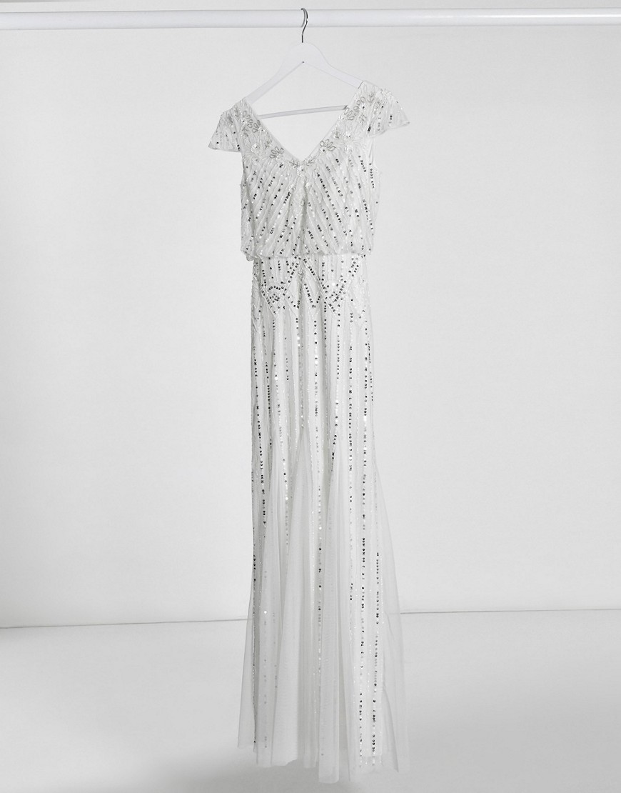 Product photo of Frock frill embellished v neck maxi dress in ivorywhite