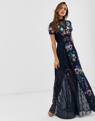 Frill embroidered short sleeve maxi | ASOS