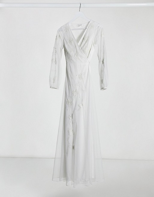 Frock & Frill embroidered wrap maxi dress in ivory