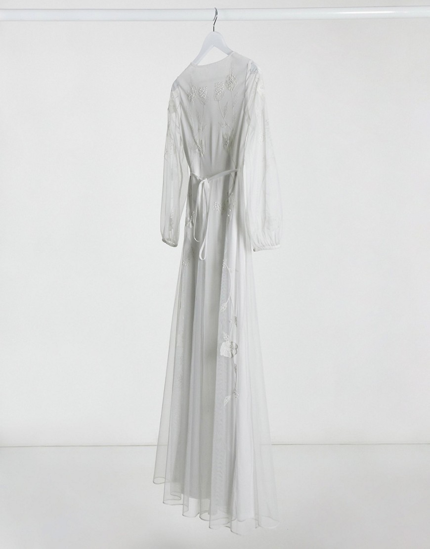 Alternative product photo of Frock frill embroidered wrap maxi dress in ivory - white