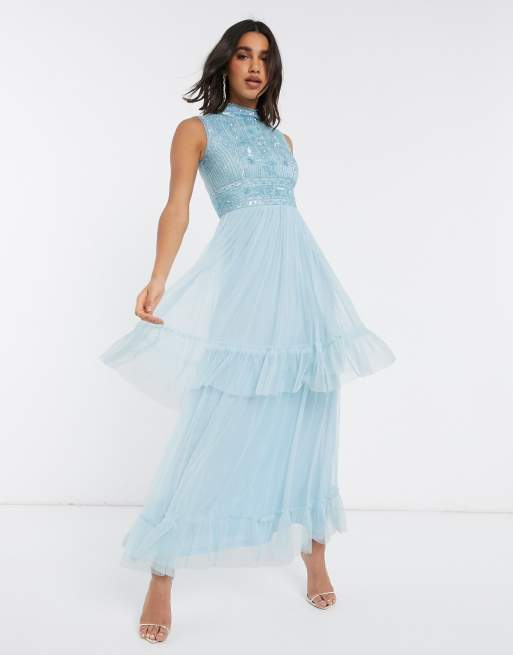 mac duggal beaded mesh gown