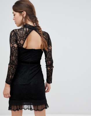 black lace dress long sleeve high neck