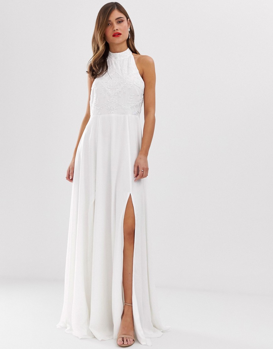 Frock & Frill - Hoogsluitende lange jurk met versiering-Wit