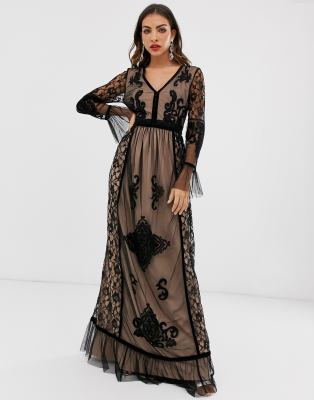 frill maxi dress long sleeve