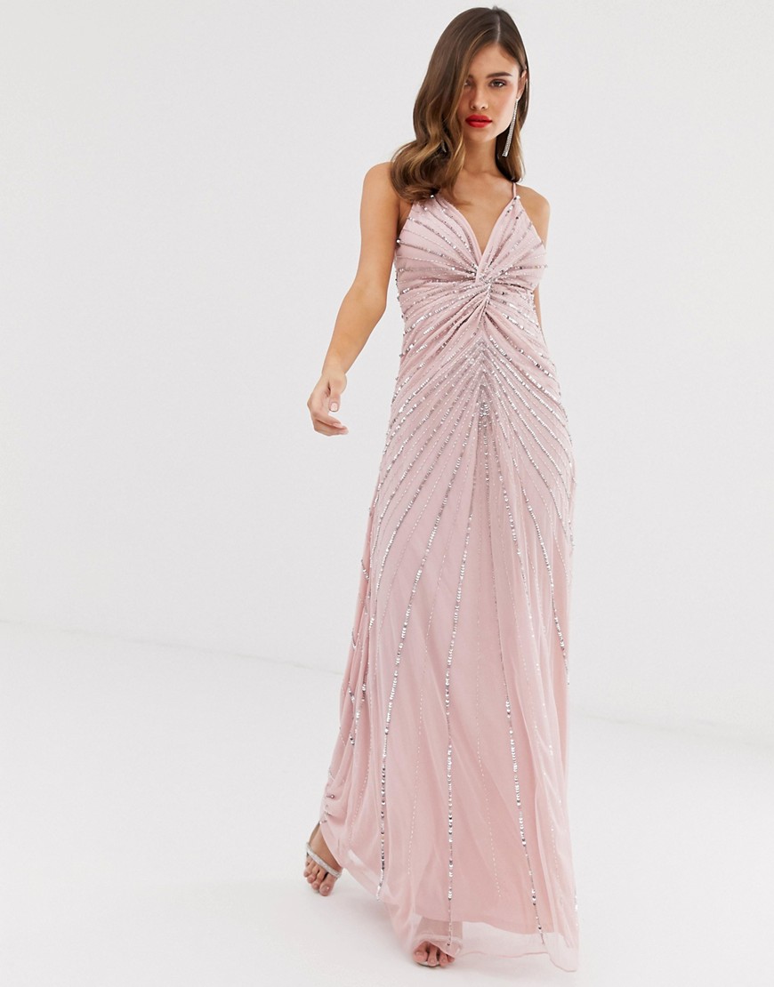Frock & Frill - Lange cami-jurk met gedraaide voorkant en lovertjes-Roze