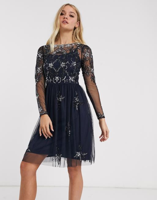 Lace long hotsell sleeve skater dress